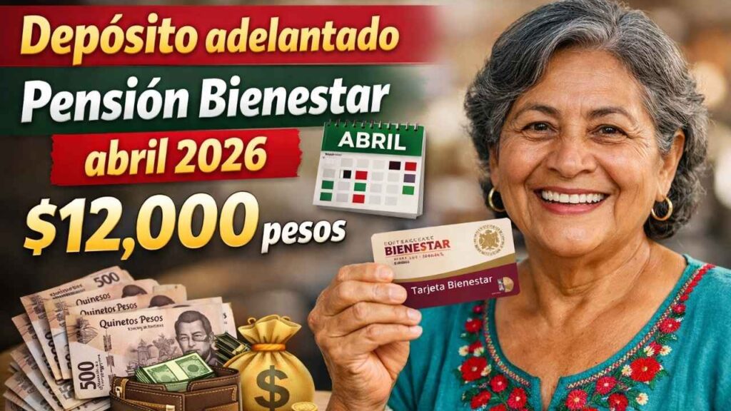 Depósito adelantado Pensión Bienestar abril 2026: $12,000 pesos, quién lo recibe y cómo cobrarlo