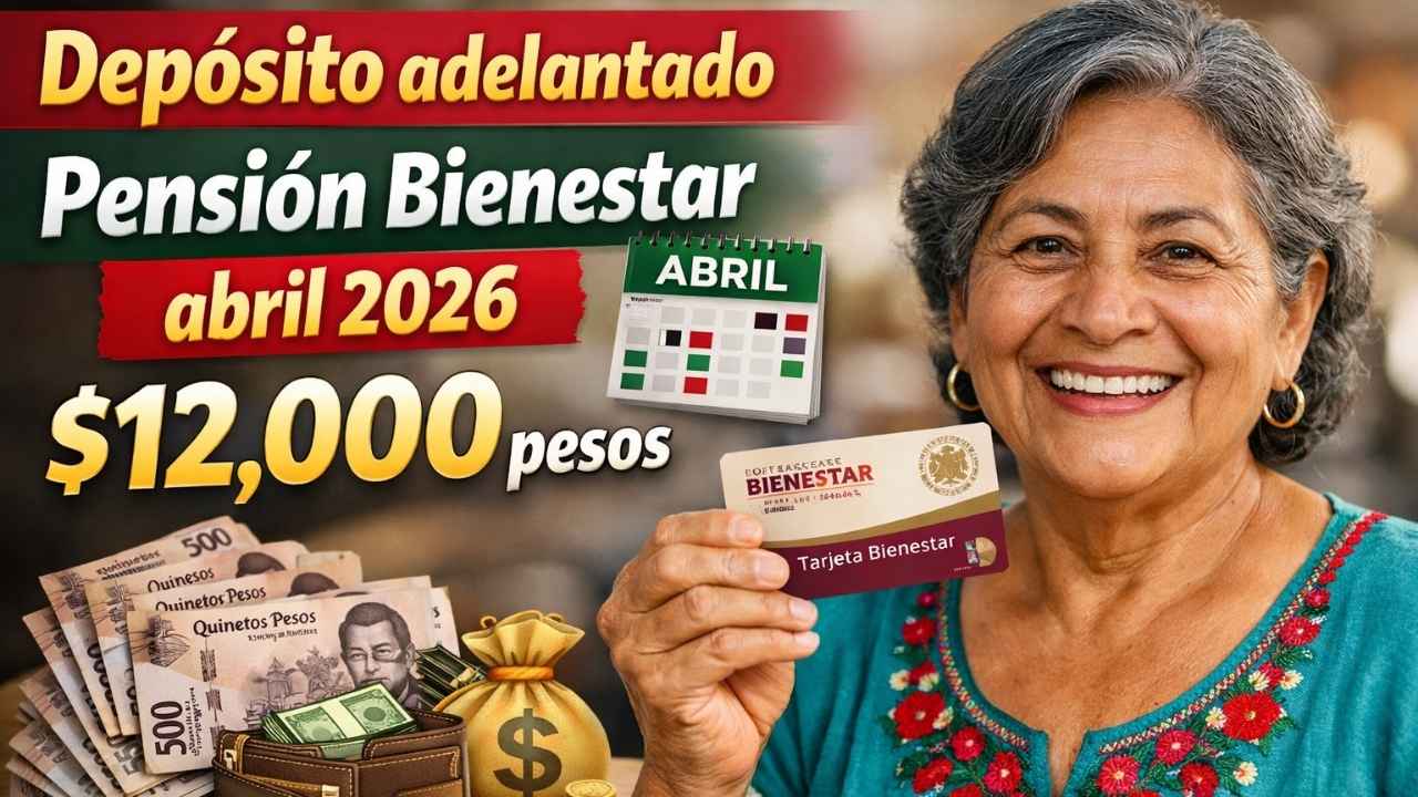 Depósito adelantado Pensión Bienestar abril 2026: $12,000 pesos, quién lo recibe y cómo cobrarlo