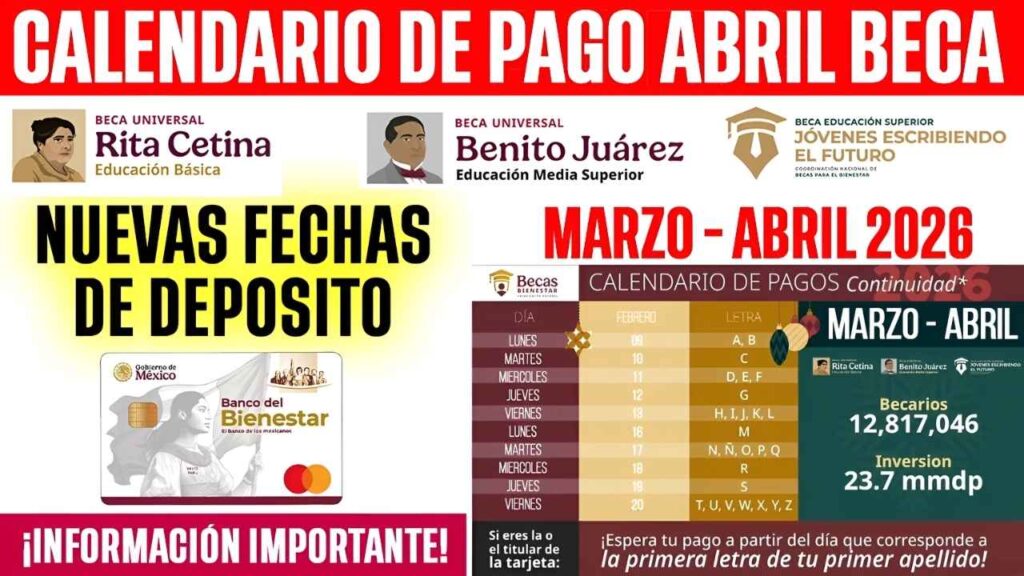 Beca Benito Juárez 2026: Alumnos que recibirán pago doble en abril y el monto total del depósito