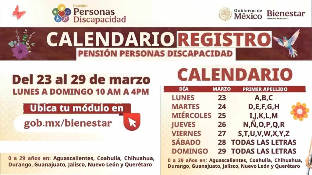 Pensión Bienestar Mujeres y Discapacidad 2026: Apellidos y letras que cobran hoy lunes 23 de marzo