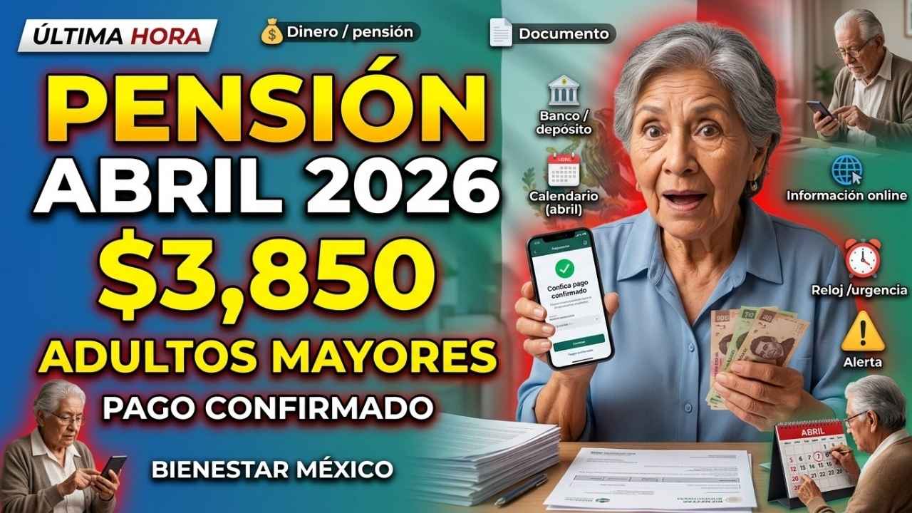 Pensión Bienestar abril 2026 pago de $3,850, pasos para inscribirse y calendario oficial