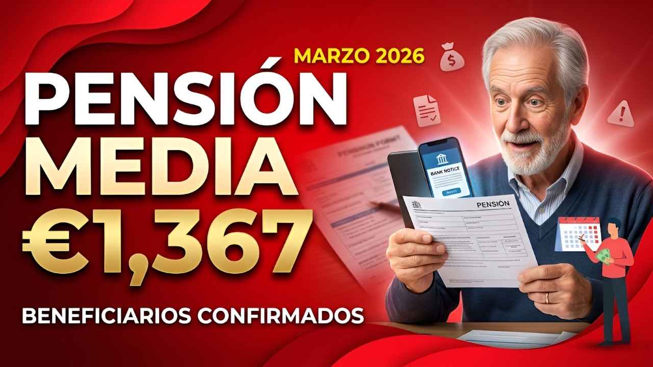 Pensión media €1,367 marzo 2026 beneficiarios confirmados y cobro directo Seguridad Social