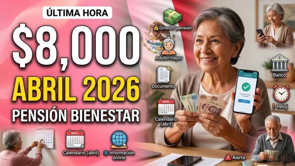Pensión Bienestar abril 2026 $8,000 bimestrales para adultos mayores, requisitos y fecha de depósito